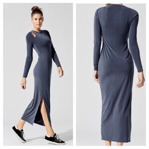 Carbon38 Cupro Cut Out Long-sleeved Maxi Dress In Slate Blue XSmall